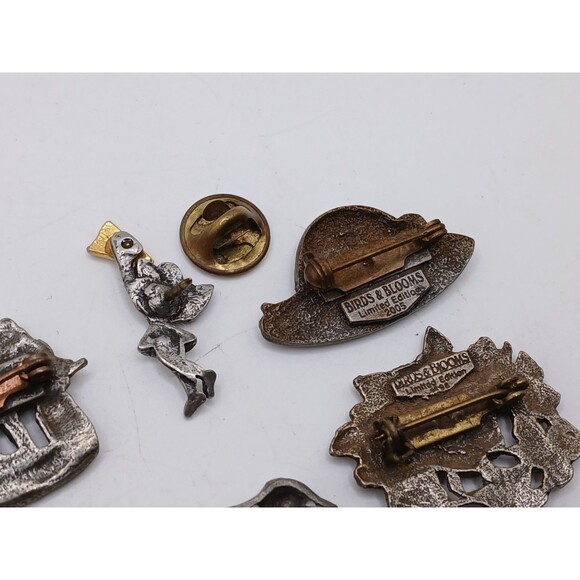 10 Pewter Brooches JJ Hippo, Pig + 4 BIRDS & BLOOMS Limited Edition Lapel Pins - Picture 13 of 14